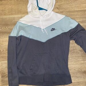 Nike Tri-Tone Hoodie in White, Light Blue, and Dark Gray